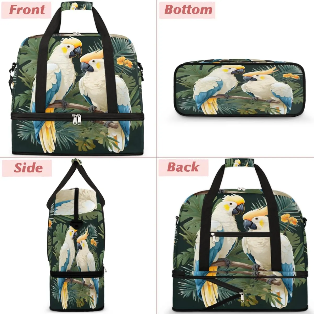 Colorful Parrot Foldable Travel Duffel Bag Overnight Weekender Bag with Shoes Compartment Sports Gym Bag for Men Women