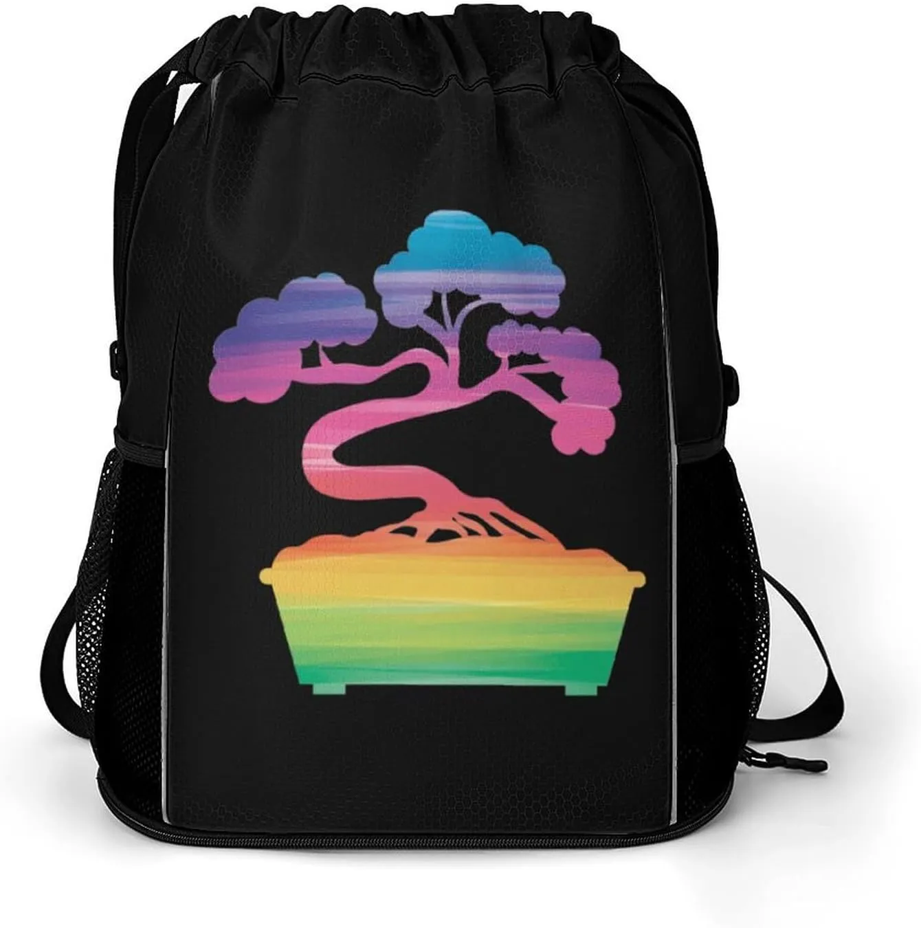 Colorful Tree Drawstring Backpack String Bag Sports Gym Sackpack with Side Pocket Shoes Compartment