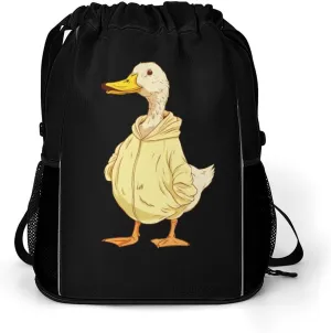 Cool Duck In Sweatshirt Drawstring Backpack String Bag Sports Gym Sackpack with Side Pocket Shoes Compartment