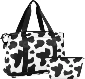 Cow Stripes Travel Duffel Waterproof Mens Weekender Travel Bag with Wet Pocket and Shoes Compartment