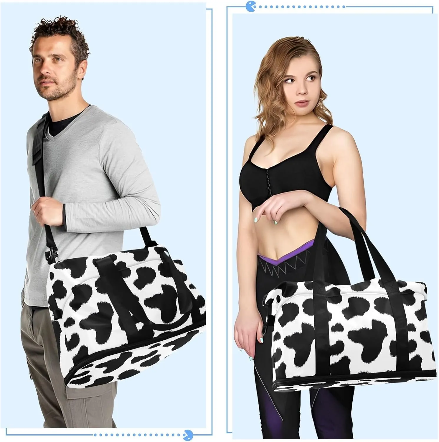 Cow Stripes Travel Duffel Waterproof Mens Weekender Travel Bag with Wet Pocket and Shoes Compartment