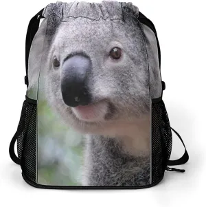 Cute Koala Bear Drawstring Backpack String Bag Sports Gym Sackpack with Side Pocket Shoes Compartment