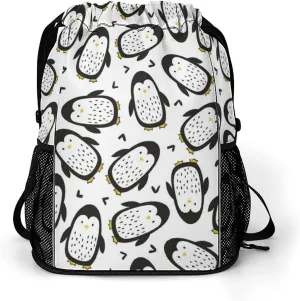 Cute Penguins Drawstring Backpack String Bag Sports Gym Sackpack with Side Pocket Shoes Compartment