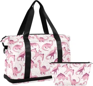 Cute Pink Dinosaur Expandable Weekend Travel Bag with Shoes Compartment Large Travel Bag