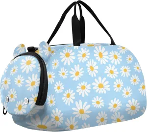 Daisy Flower Blue Gym Duffel Bag with Shoes Compartment Large Capacity Gymnastics Sports Bag for Boys and Girls