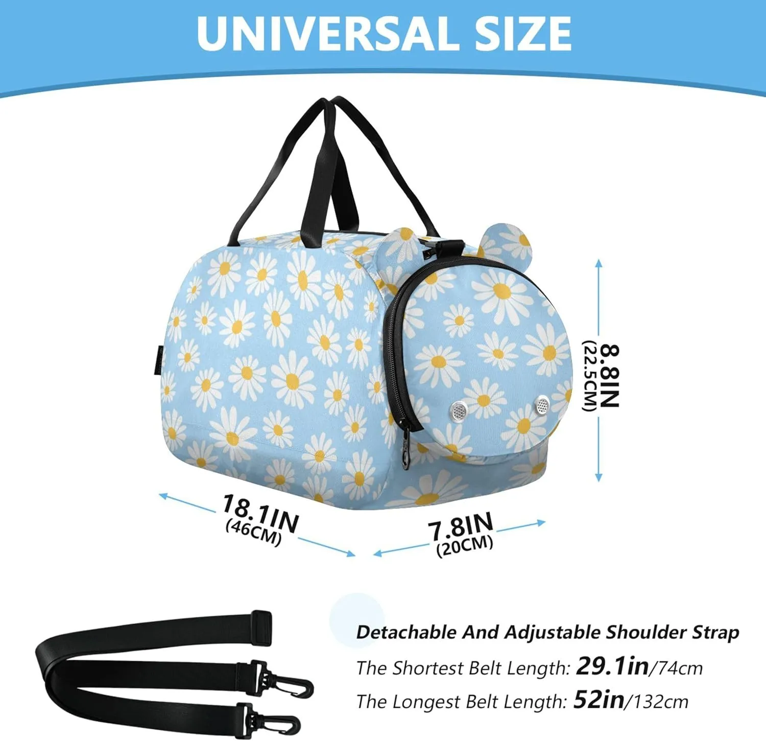 Daisy Flower Blue Gym Duffel Bag with Shoes Compartment Large Capacity Gymnastics Sports Bag for Boys and Girls