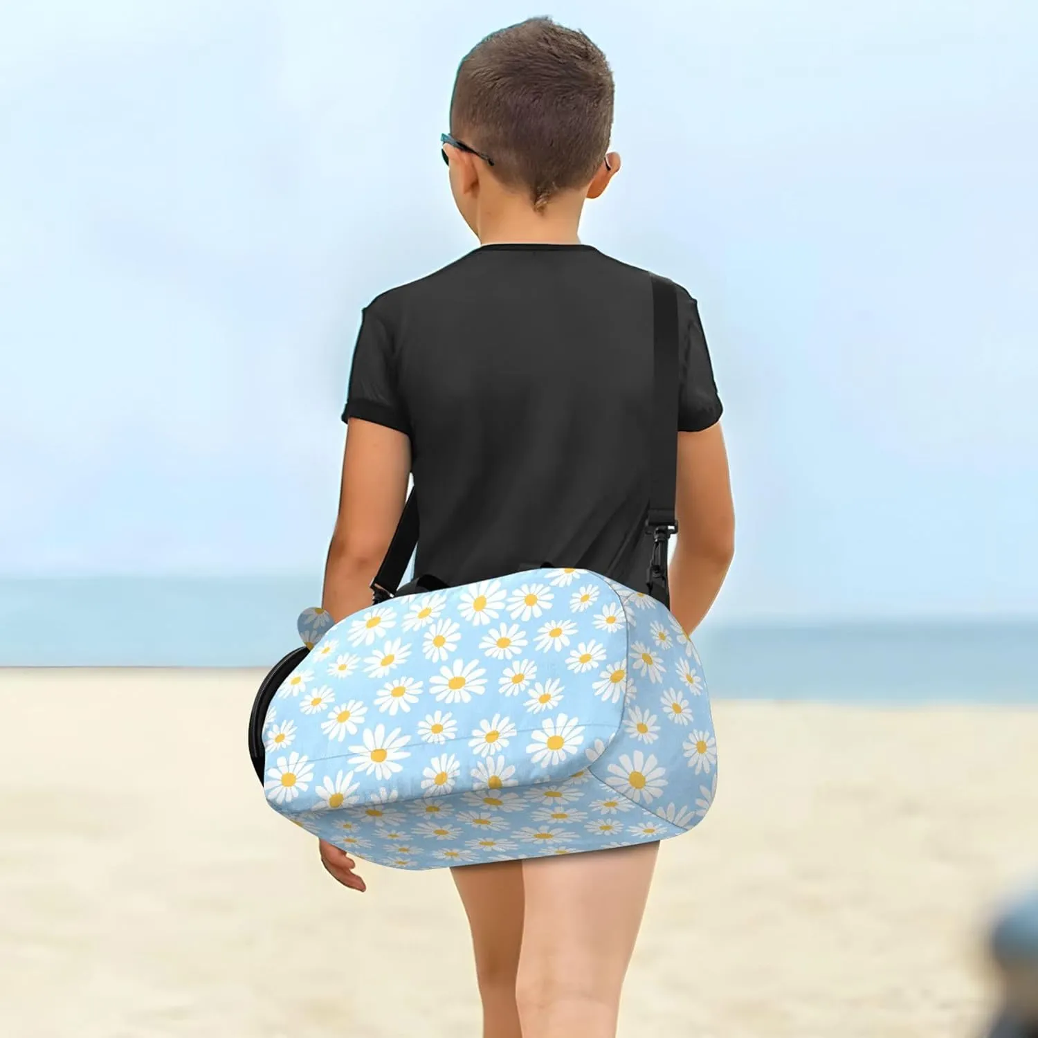 Daisy Flower Blue Gym Duffel Bag with Shoes Compartment Large Capacity Gymnastics Sports Bag for Boys and Girls