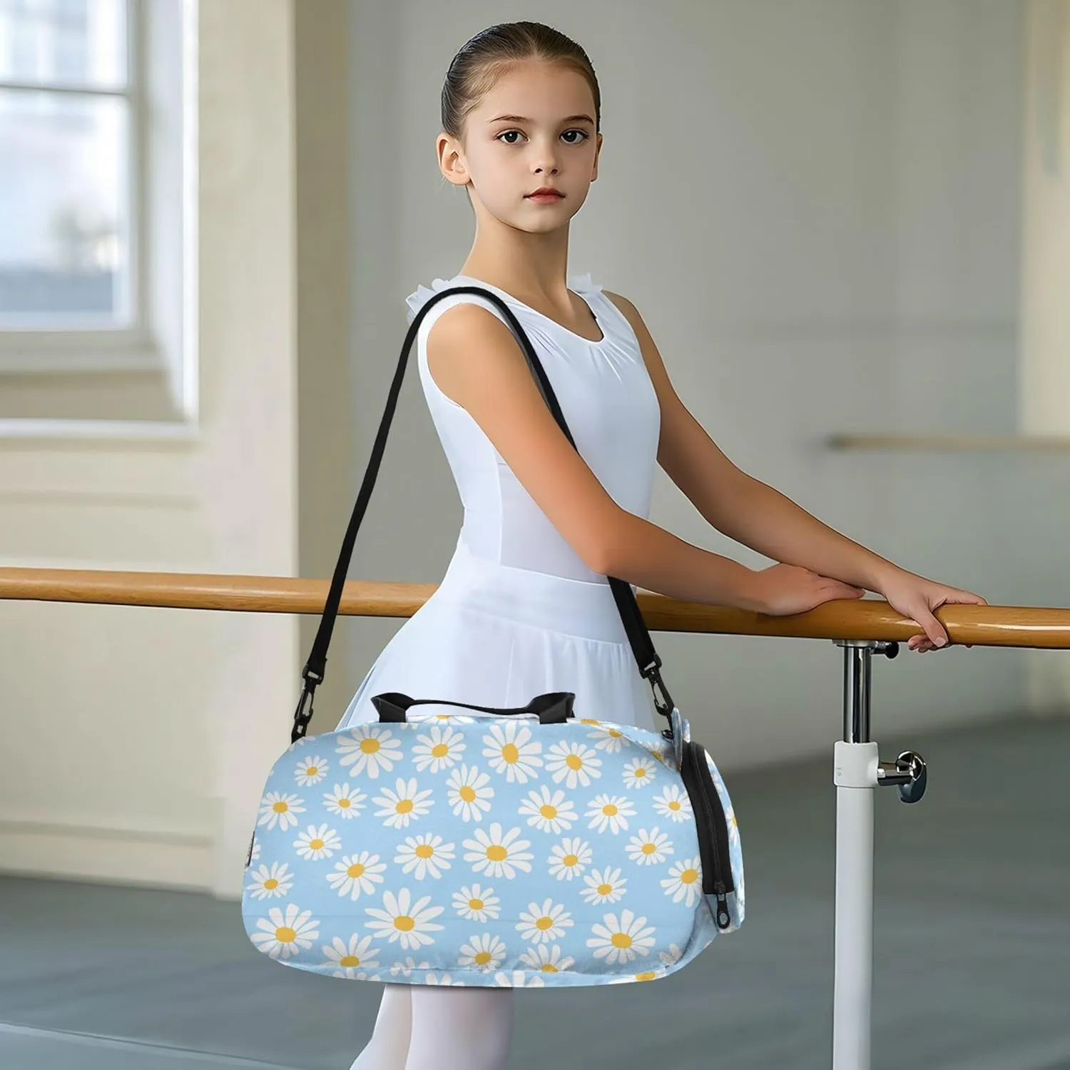 Daisy Flower Blue Gym Duffel Bag with Shoes Compartment Large Capacity Gymnastics Sports Bag for Boys and Girls
