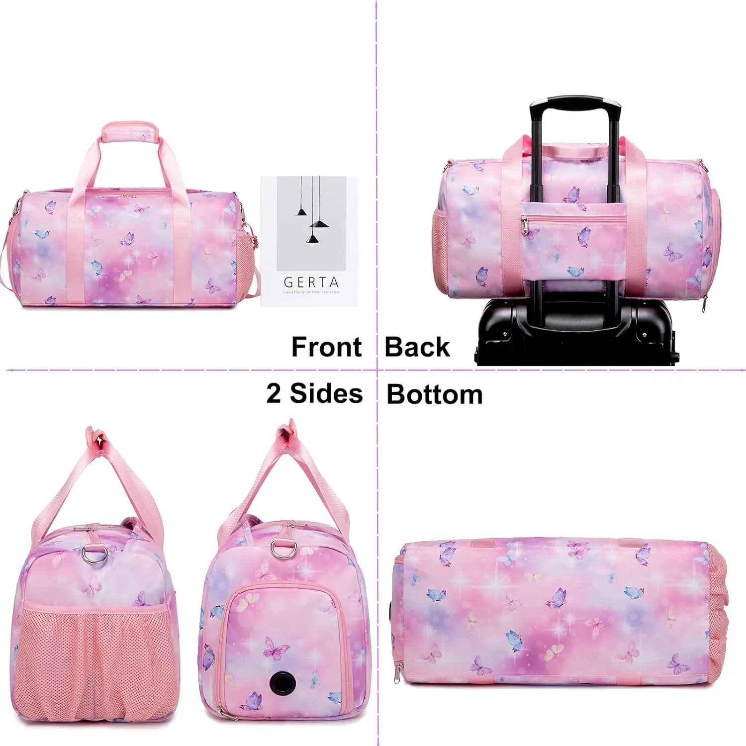 Dance Bag Butterfly Ballet Sports Gym Duffle Travel Bags for Girls with Shoes Compartment