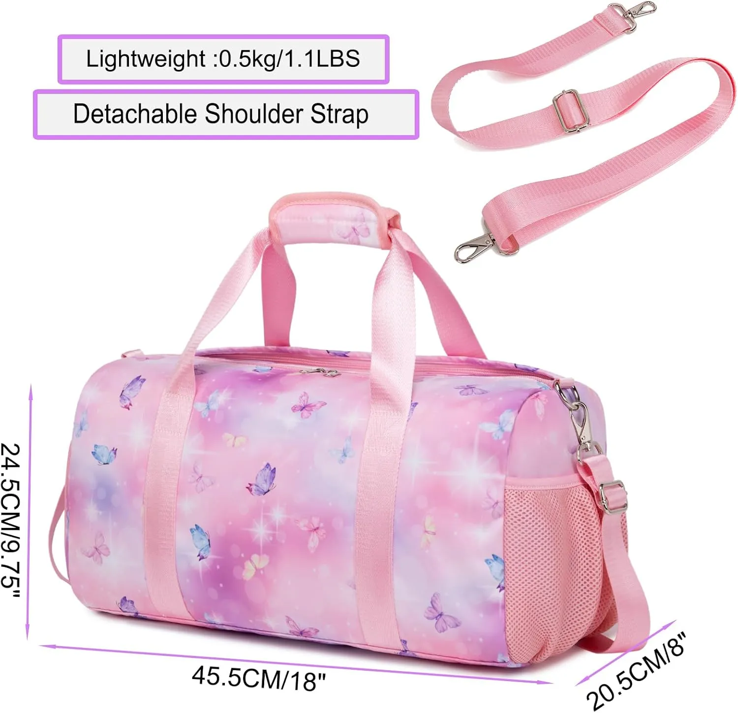 Dance Bag Butterfly Ballet Sports Gym Duffle Travel Bags for Girls with Shoes Compartment