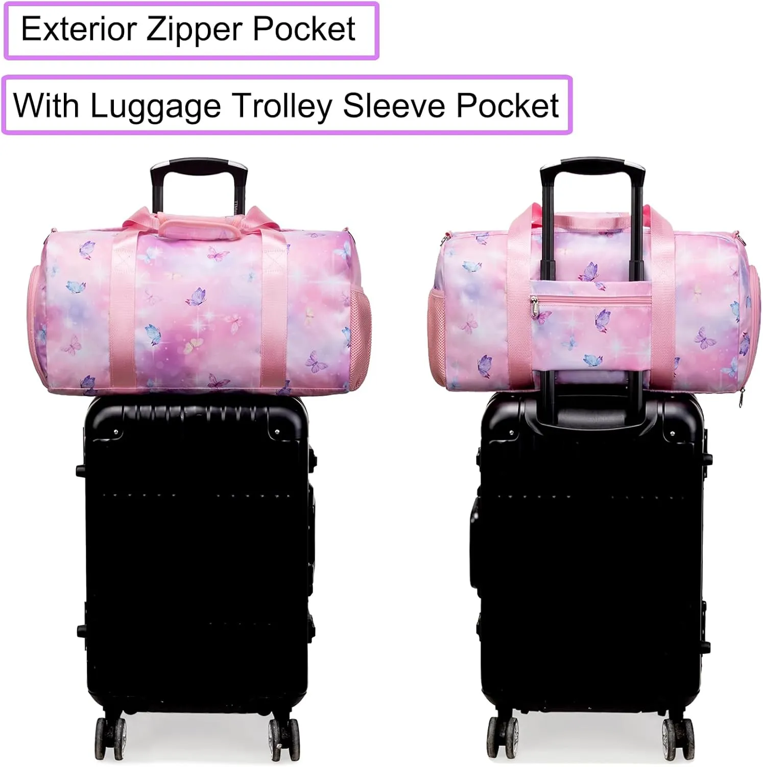 Dance Bag Butterfly Ballet Sports Gym Duffle Travel Bags for Girls with Shoes Compartment