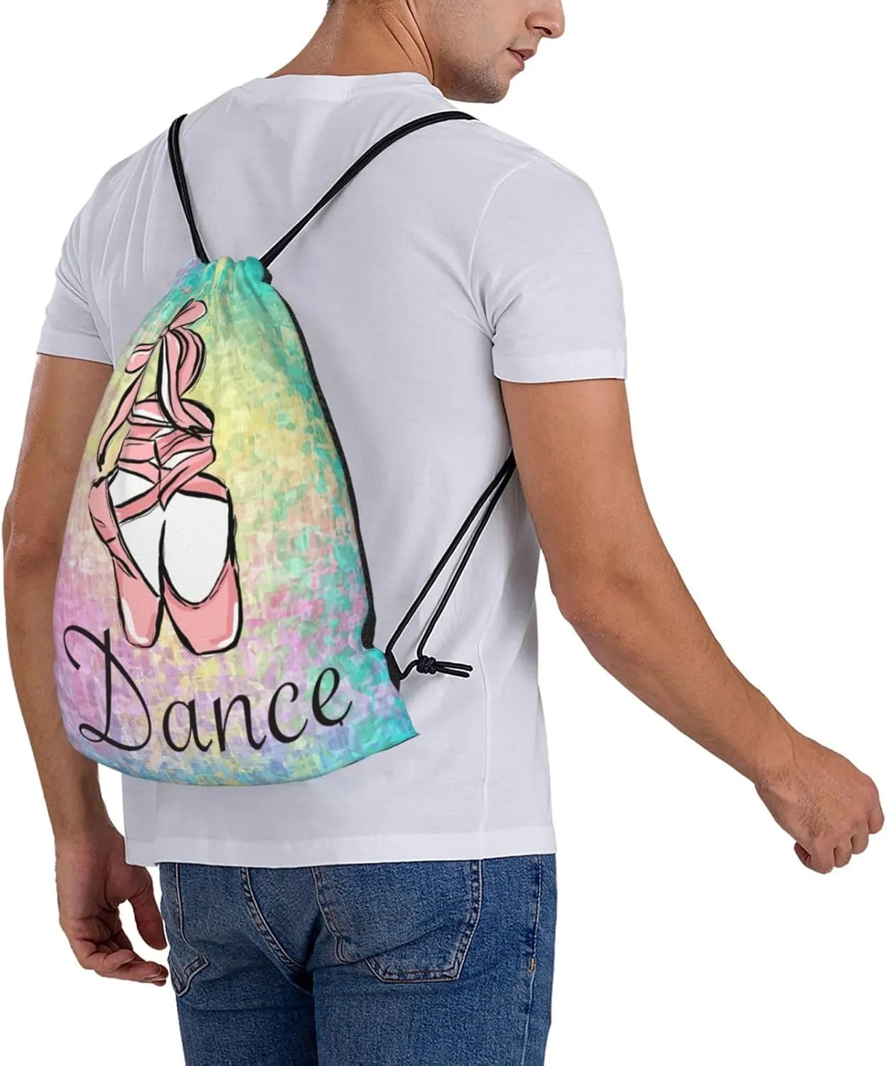 Dance Shoes Drawstring Backpack Sports Gym Sack Sackpack String Bag Cinch Bag For Yoga Travel Shopping Women Men