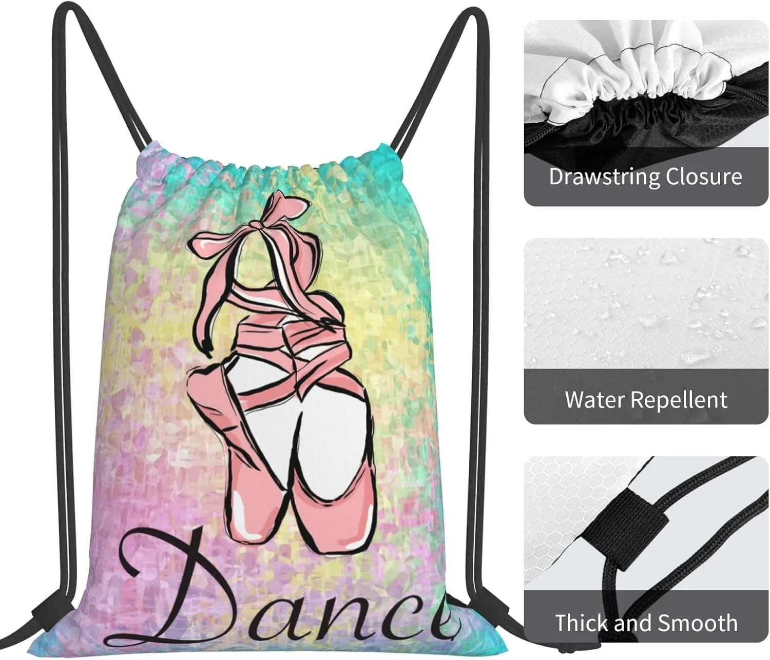 Dance Shoes Drawstring Backpack Sports Gym Sack Sackpack String Bag Cinch Bag For Yoga Travel Shopping Women Men