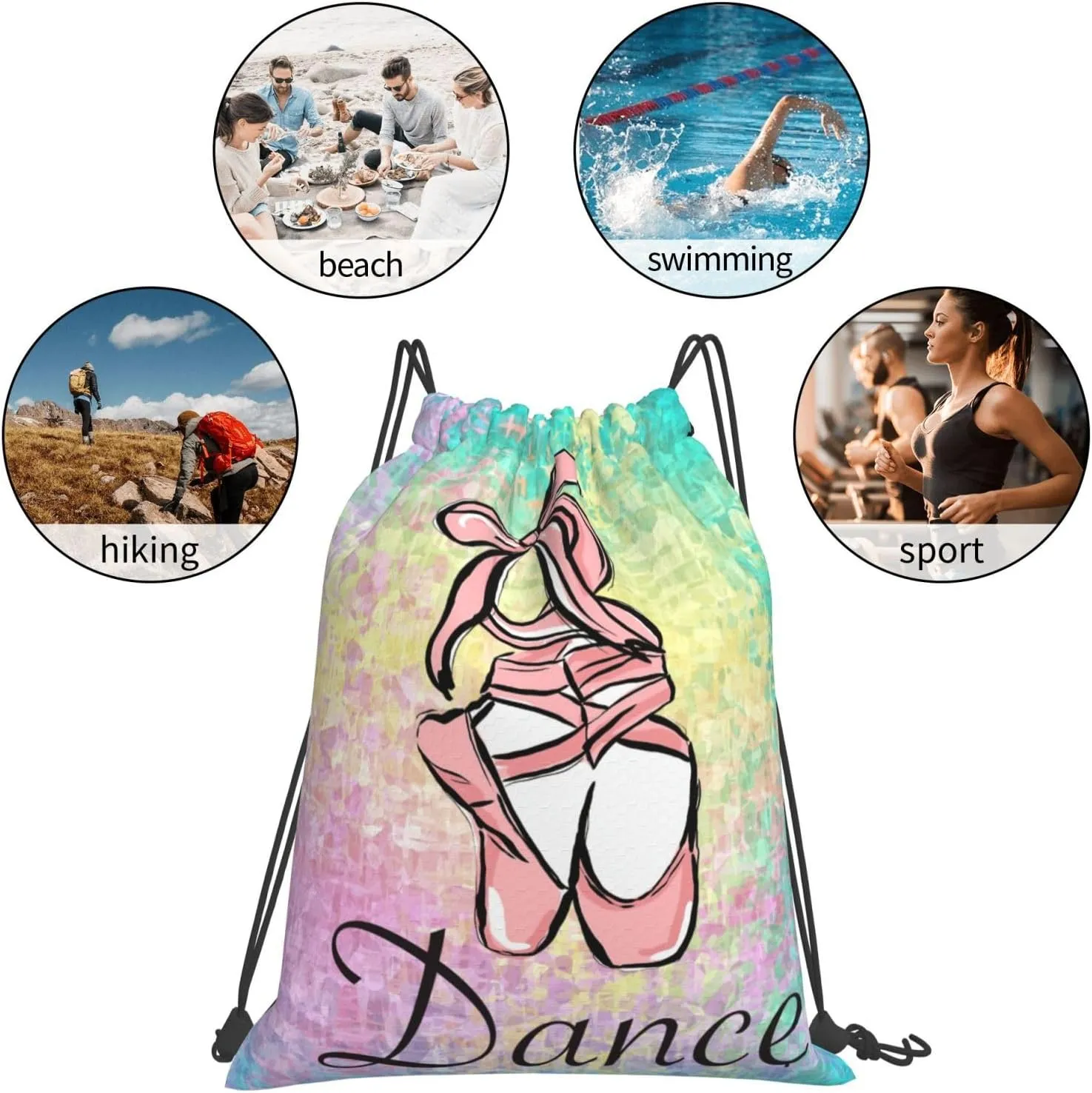 Dance Shoes Drawstring Backpack Sports Gym Sack Sackpack String Bag Cinch Bag For Yoga Travel Shopping Women Men