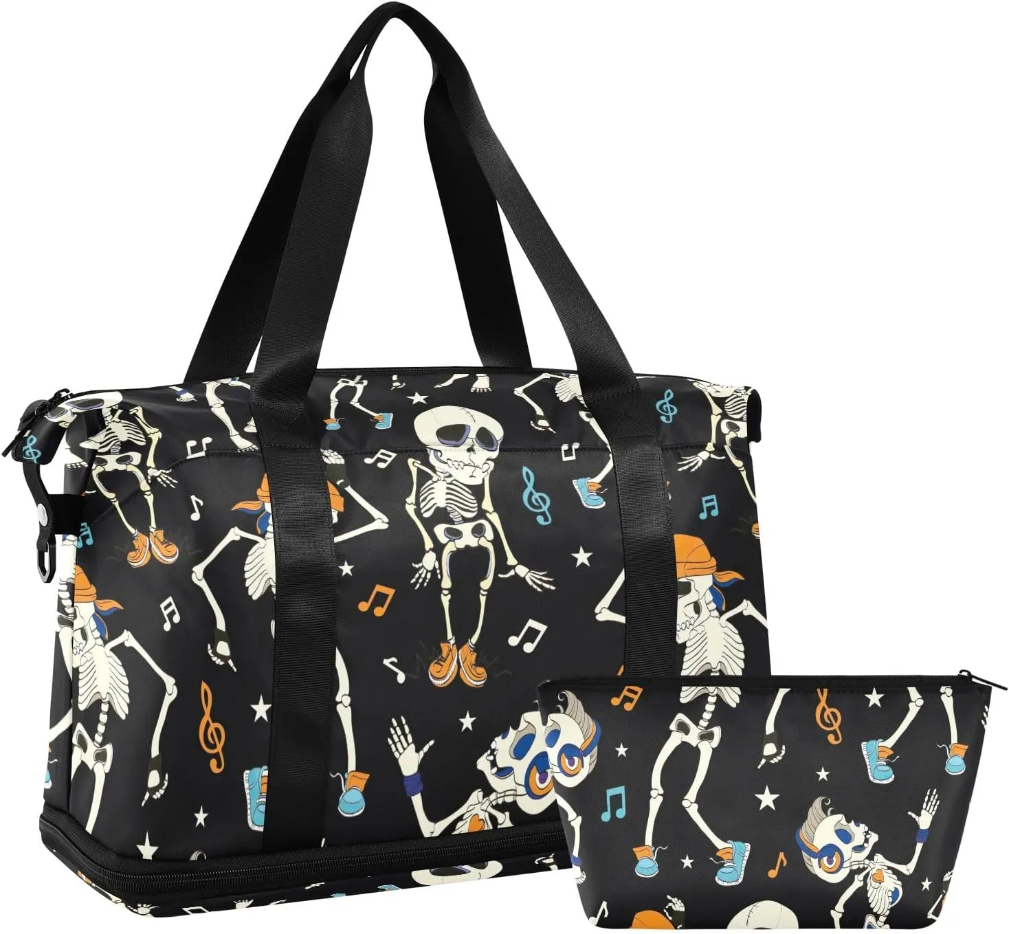 Dancing Skeletons Music Halloween Expandable Weekender Bags for Women Travel with Shoes Compartment Duffle Bags for Men