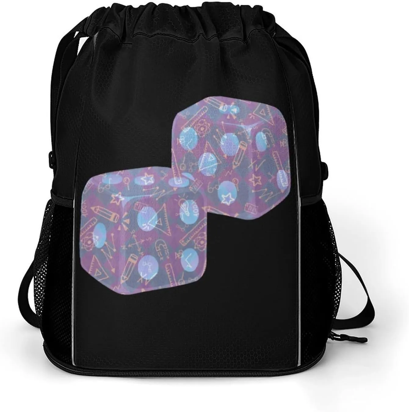 Dice Math Physics Drawstring Backpack String Bag Sports Gym Sackpack with Side Pocket Shoes Compartment