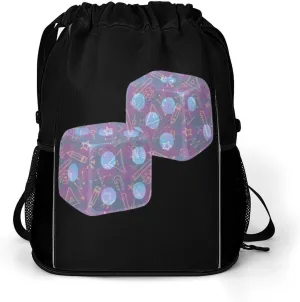 Dice Math Physics Drawstring Backpack String Bag Sports Gym Sackpack with Side Pocket Shoes Compartment