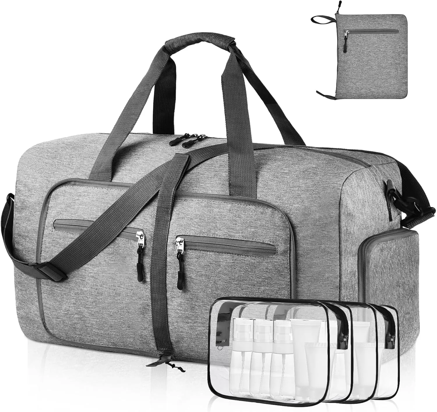 Dimayar 40L Travel Duffle Bag - Foldable Duffel Bag with Shoes Compartment - Overnight Bags Waterproof & Tear Resistant(Gray)