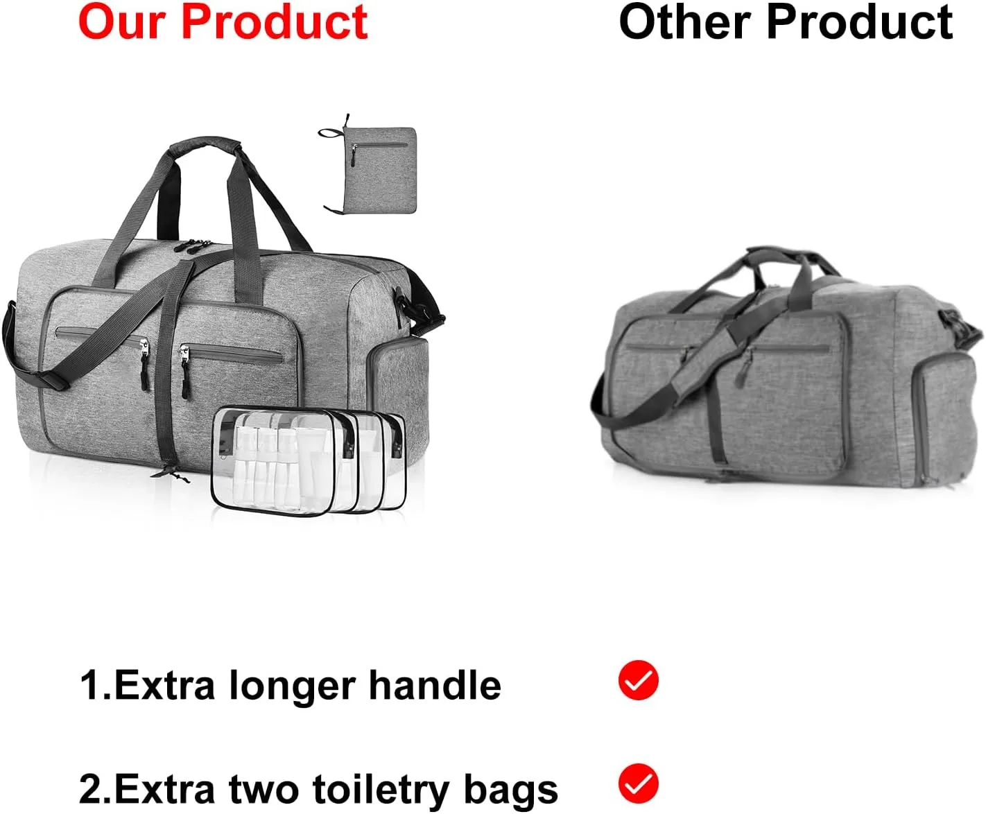 Dimayar 40L Travel Duffle Bag - Foldable Duffel Bag with Shoes Compartment - Overnight Bags Waterproof & Tear Resistant(Gray)