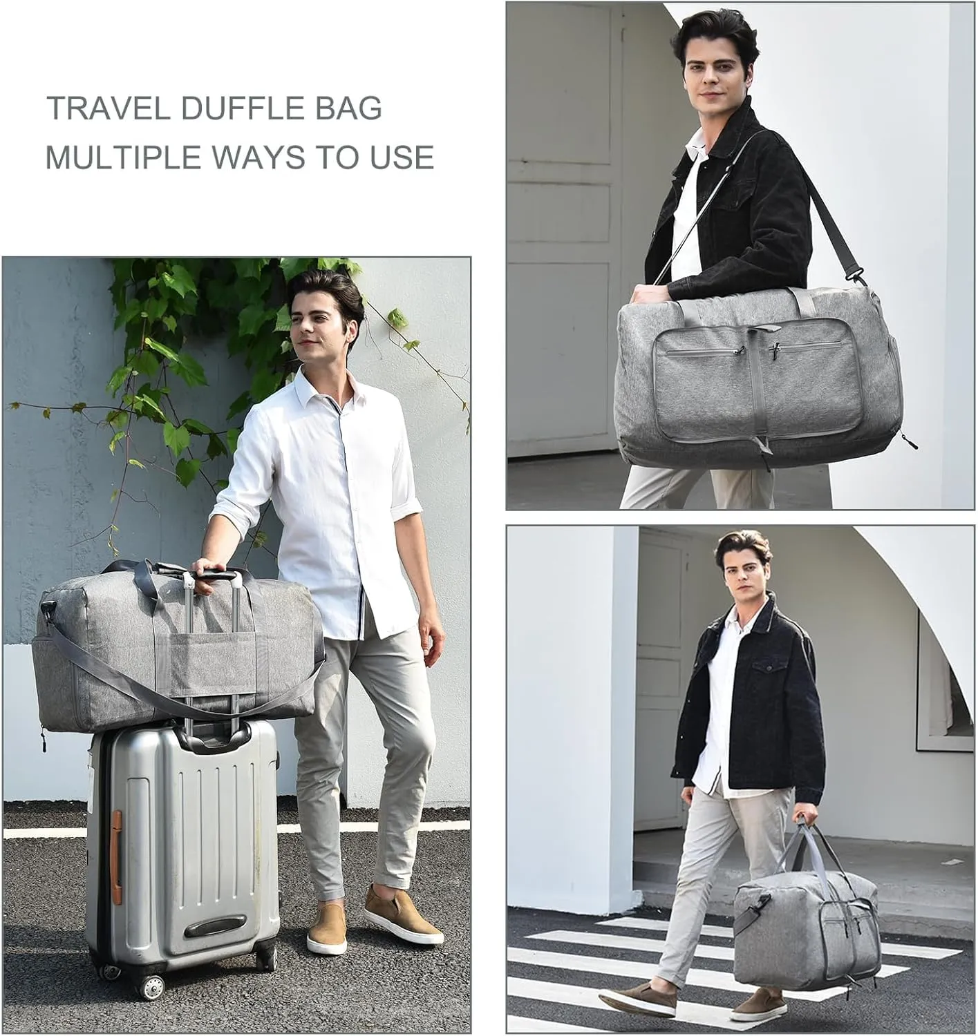 Dimayar 40L Travel Duffle Bag - Foldable Duffel Bag with Shoes Compartment - Overnight Bags Waterproof & Tear Resistant(Gray)
