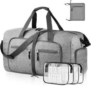 Dimayar 40L Travel Duffle Bag - Foldable Duffel Bag with Shoes Compartment - Overnight Bags Waterproof & Tear Resistant(Gray)