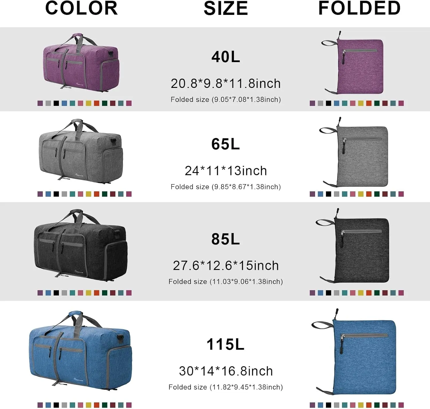 Dimayar 40L Travel Duffle Bag - Foldable Duffel Bag with Shoes Compartment - Overnight Bags Waterproof & Tear Resistant(Gray)