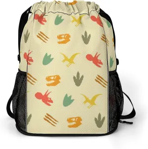 Dinosaurs Pattern Drawstring Backpack String Bag Sports Gym Sackpack with Side Pocket Shoes Compartment