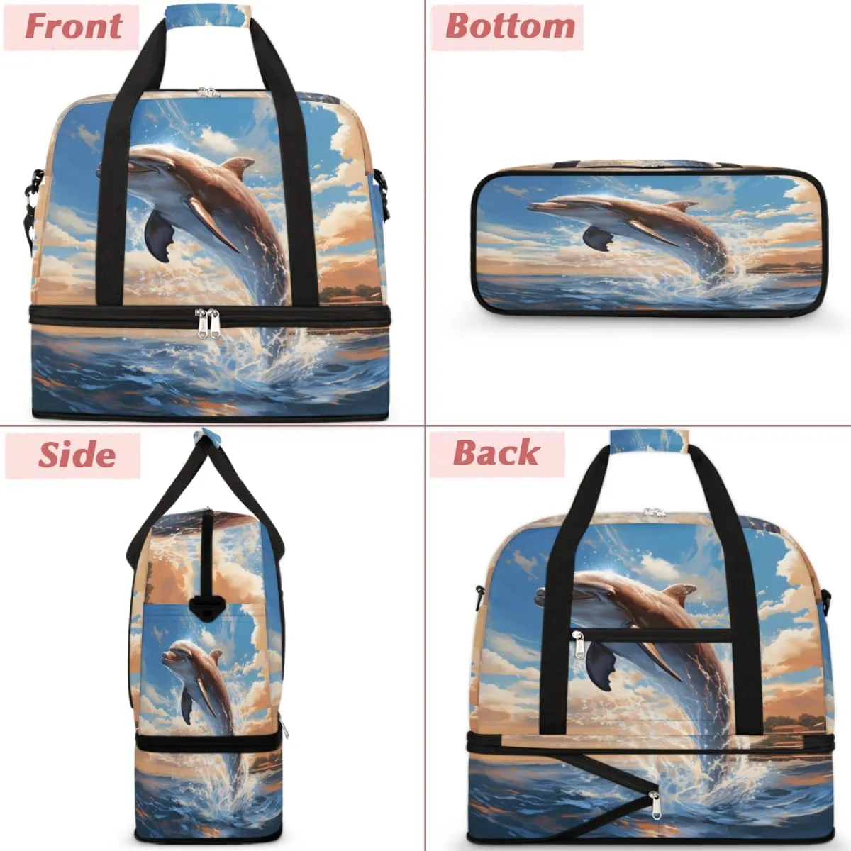 Dolphin Sea Foldable Travel Duffel Bag Overnight Weekender Bag with Shoes Compartment Sports Gym Bag for Men Women