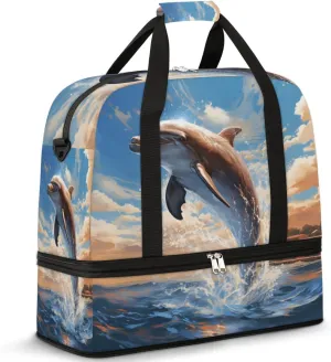 Dolphin Sea Foldable Travel Duffel Bag Overnight Weekender Bag with Shoes Compartment Sports Gym Bag for Men Women