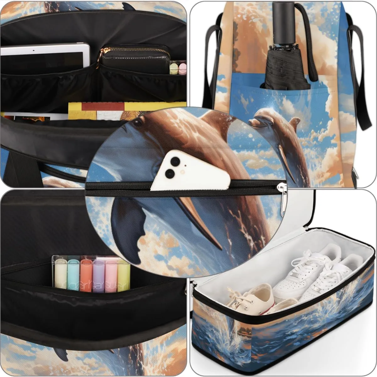 Dolphin Sea Foldable Travel Duffel Bag Overnight Weekender Bag with Shoes Compartment Sports Gym Bag for Men Women