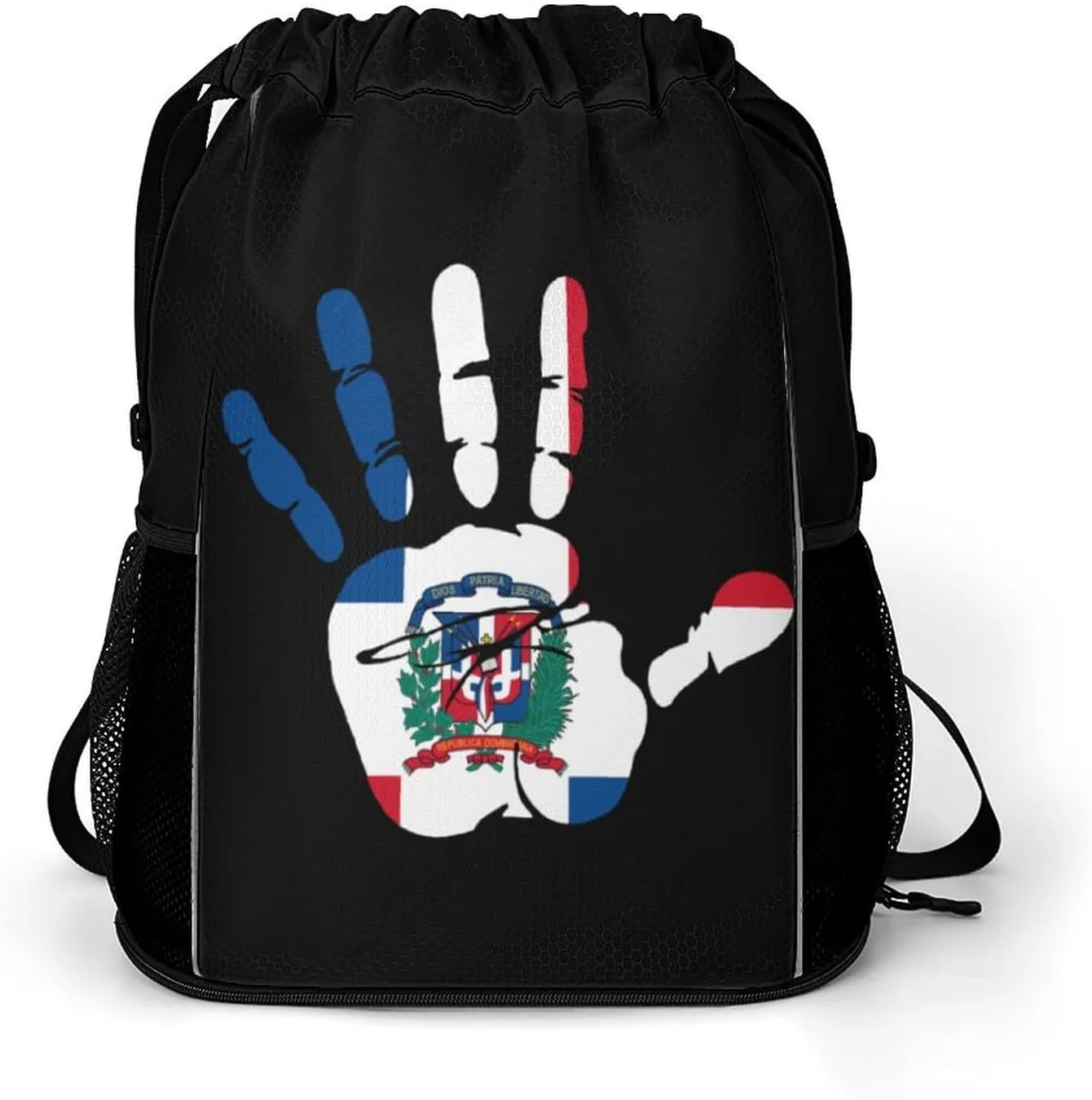 Dominican Republic Flag Palm Drawstring Backpack String Bag Sports Gym Sackpack with Side Pocket Shoes Compartment