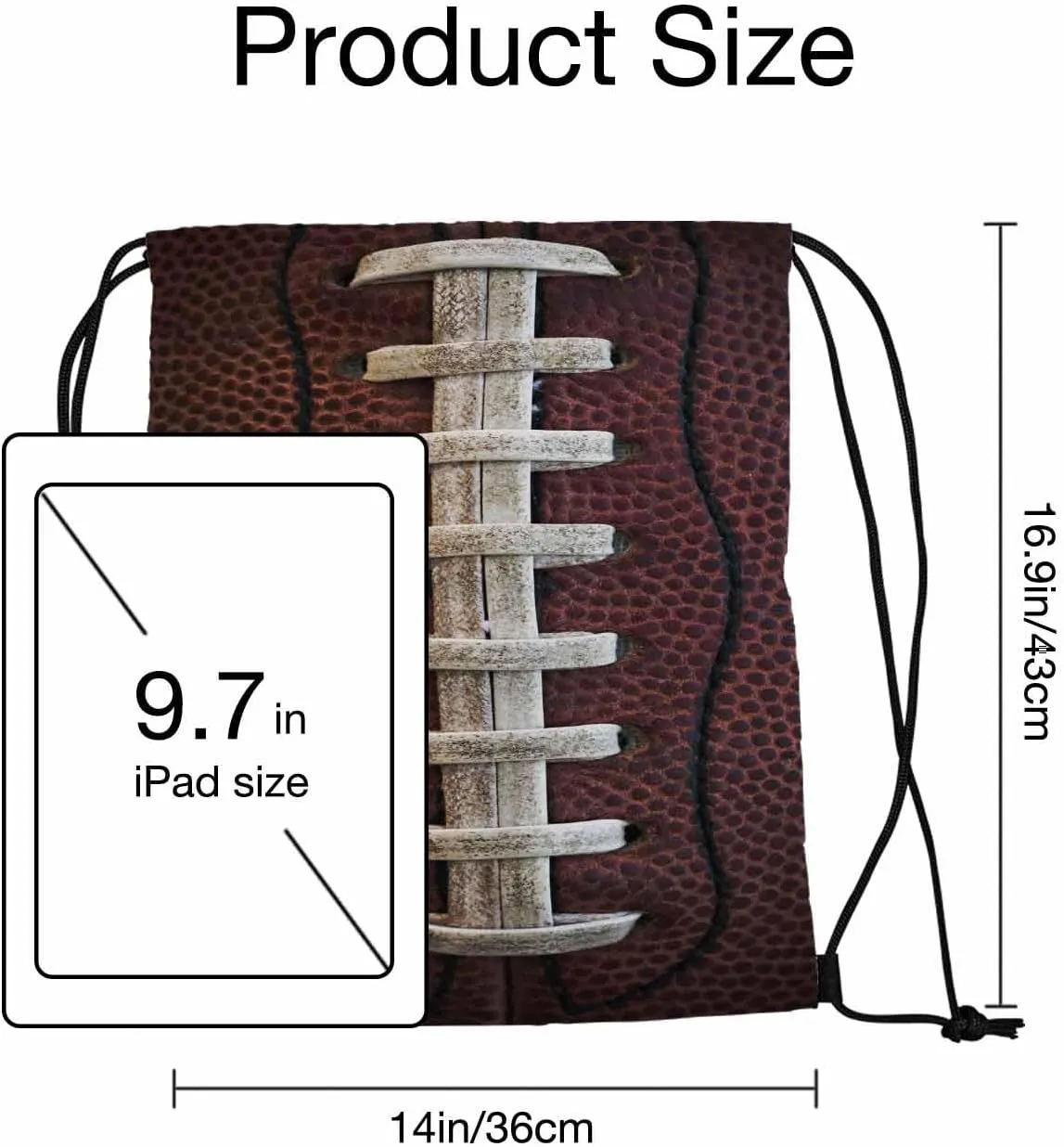 Drawstring Bag American Football Waterproof Basketball Bag Ball with Visible Laces Stitches Pigskin Pattern Stroage Shoes Ball