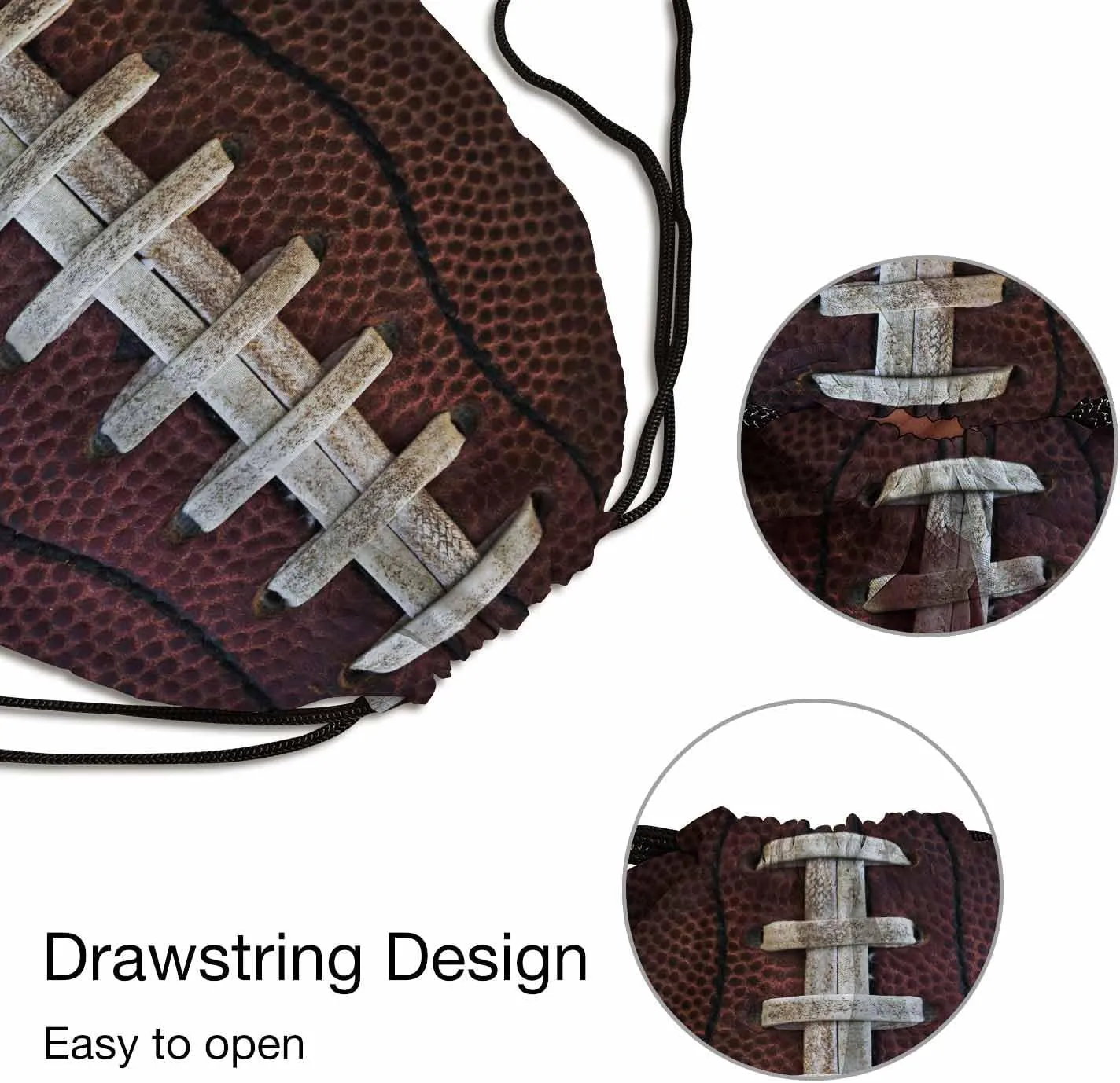 Drawstring Bag American Football Waterproof Basketball Bag Ball with Visible Laces Stitches Pigskin Pattern Stroage Shoes Ball