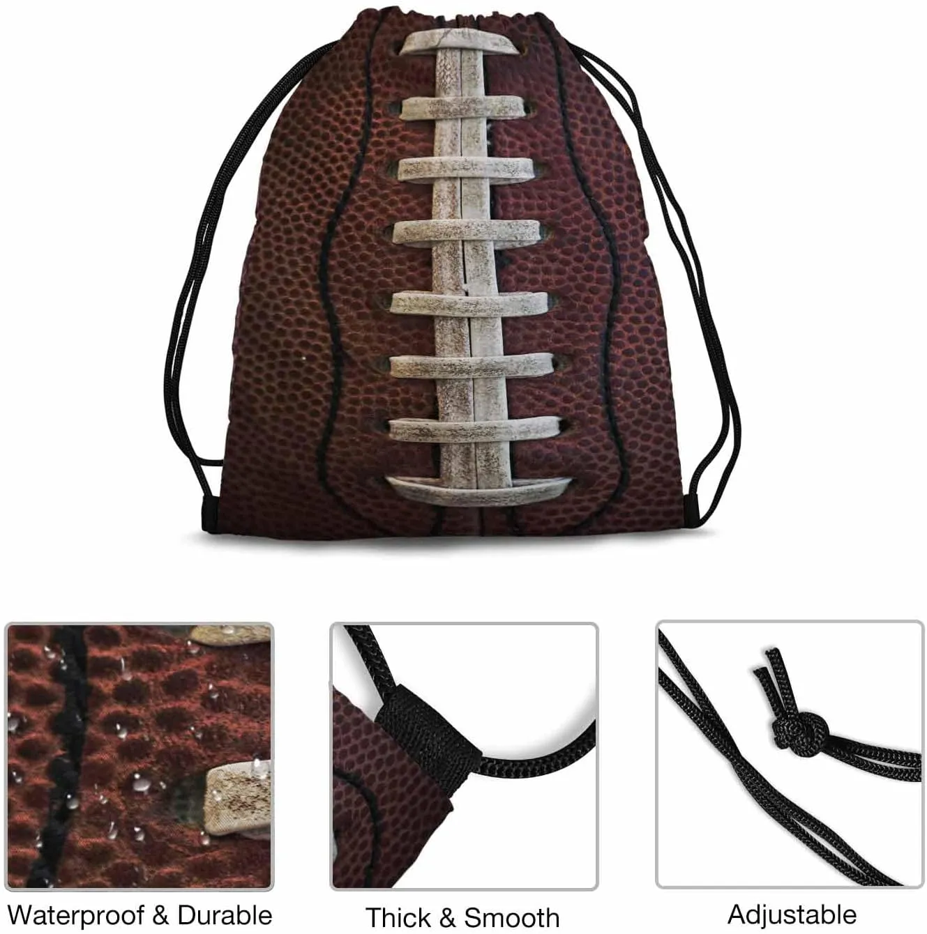 Drawstring Bag American Football Waterproof Basketball Bag Ball with Visible Laces Stitches Pigskin Pattern Stroage Shoes Ball