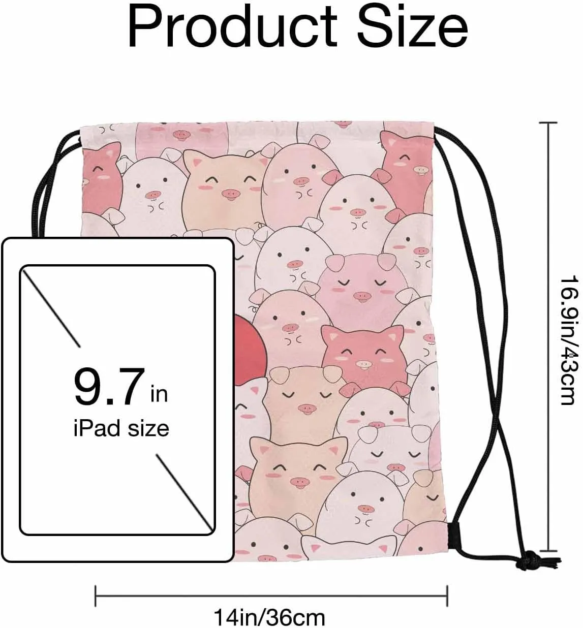Drawstring Bag Cute Pigs Waterproof Basketball Bag Cartoon Funny Smile Animal Seamless Pattern Stroage Shoes Ball