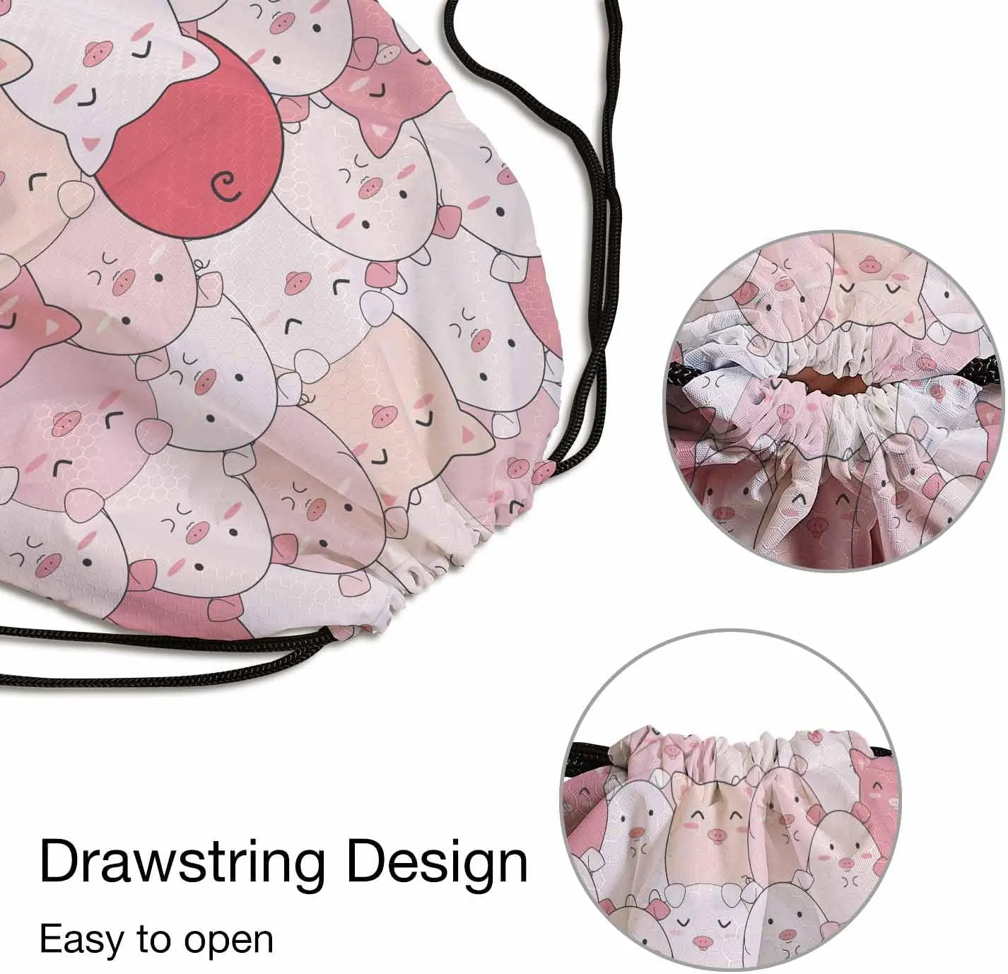 Drawstring Bag Cute Pigs Waterproof Basketball Bag Cartoon Funny Smile Animal Seamless Pattern Stroage Shoes Ball