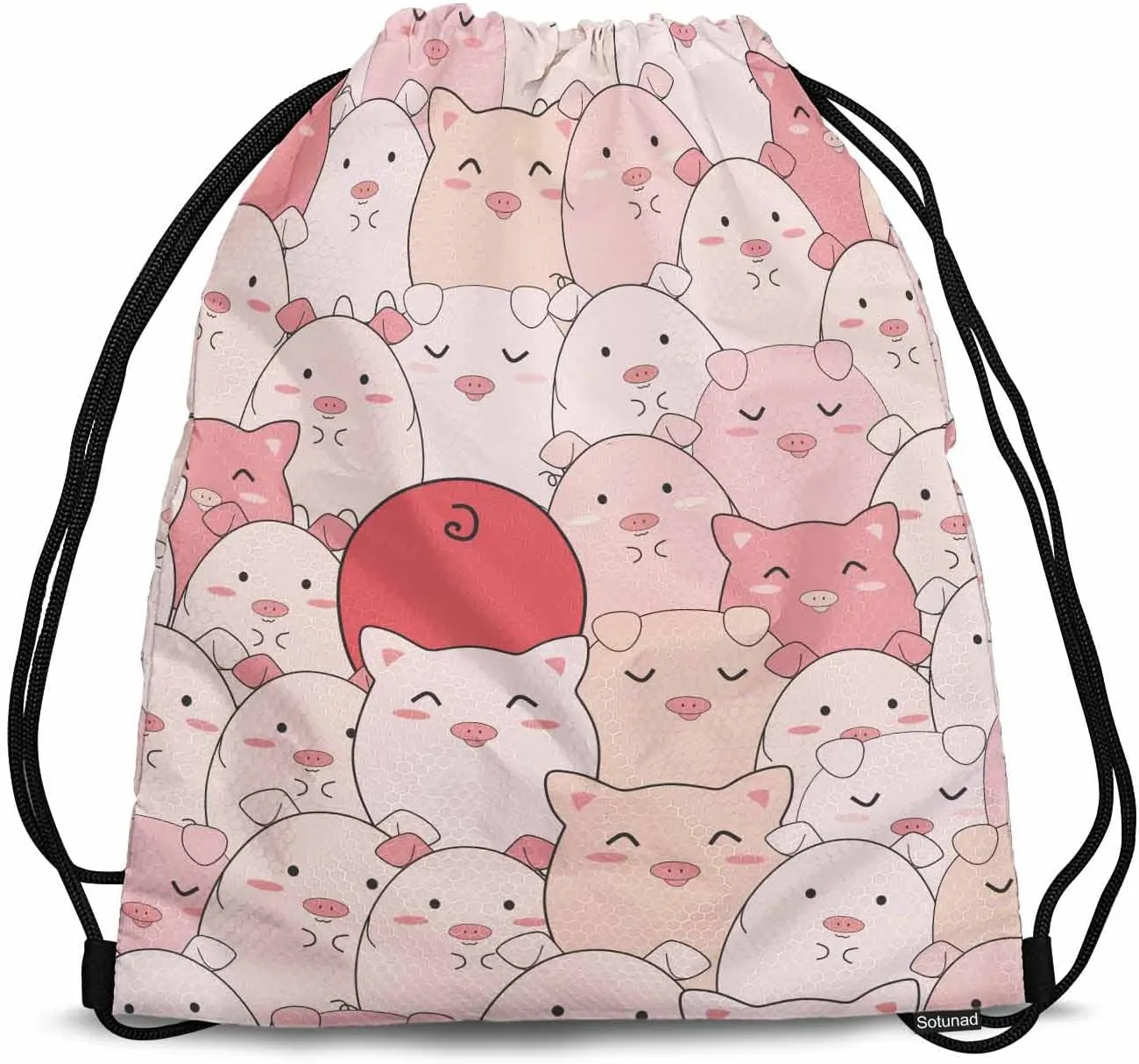 Drawstring Bag Cute Pigs Waterproof Basketball Bag Cartoon Funny Smile Animal Seamless Pattern Stroage Shoes Ball
