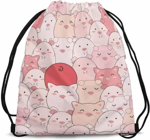 Drawstring Bag Cute Pigs Waterproof Basketball Bag Cartoon Funny Smile Animal Seamless Pattern Stroage Shoes Ball