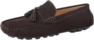 Driving Moccasins for Men Genuine Leather Tassel Stitching Details Round Toe Suede Vamp Flexible Lightweight Resistant Anti-Slip Flat Heel Driving for Any Attire