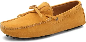 Easy to Put and Remove. Driving Moccasins Loafer Shoes for Men Genuine Leather Round Toe Stitching Details Suede Vamp Deck Shoes Lightweight Anti-Slip Flexible Casual for All Occasions