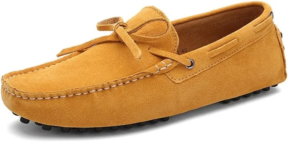 Easy to Put and Remove. Driving Moccasins Loafer Shoes for Men Genuine Leather Round Toe Stitching Details Suede Vamp Deck Shoes Lightweight Anti-Slip Flexible Casual for All Occasions