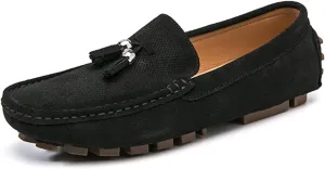 Easy to Put and Remove. Loafer Shoes for Men Genuine Leather Stitching Details Round Toe Tassel Suede Vamp Perforated Resistant Anti-Slip Flat Heel Outdoor Slip on for All Occasions