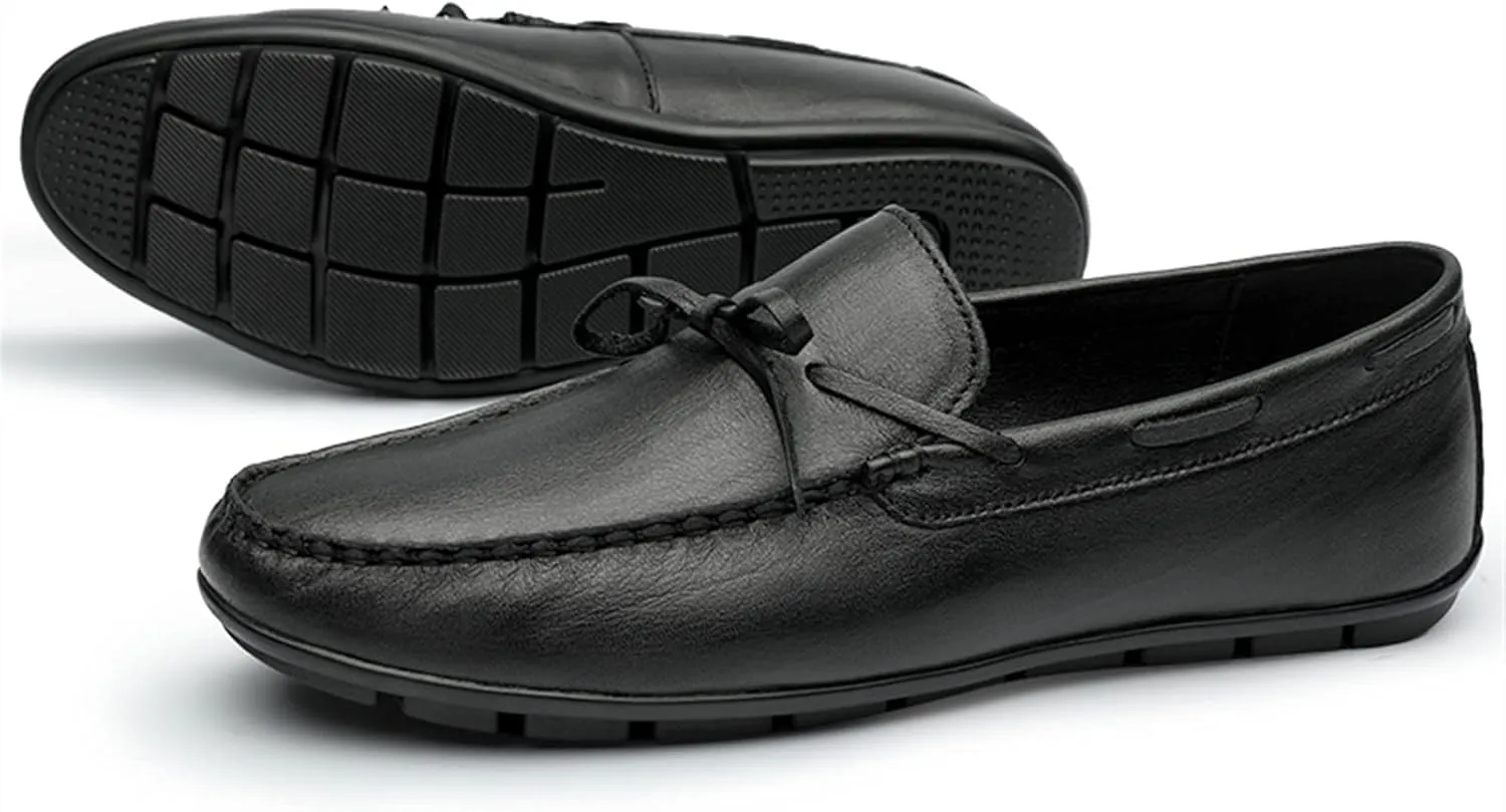 Easy to Put and Remove. Shoes Smoking Loafer for Men Deck Shoes 1-Eye Genuine Leather Stitching Details Round Toe Flexible Resistant Lightweight Flat Heel Anti-Slip Driving for All Occasions