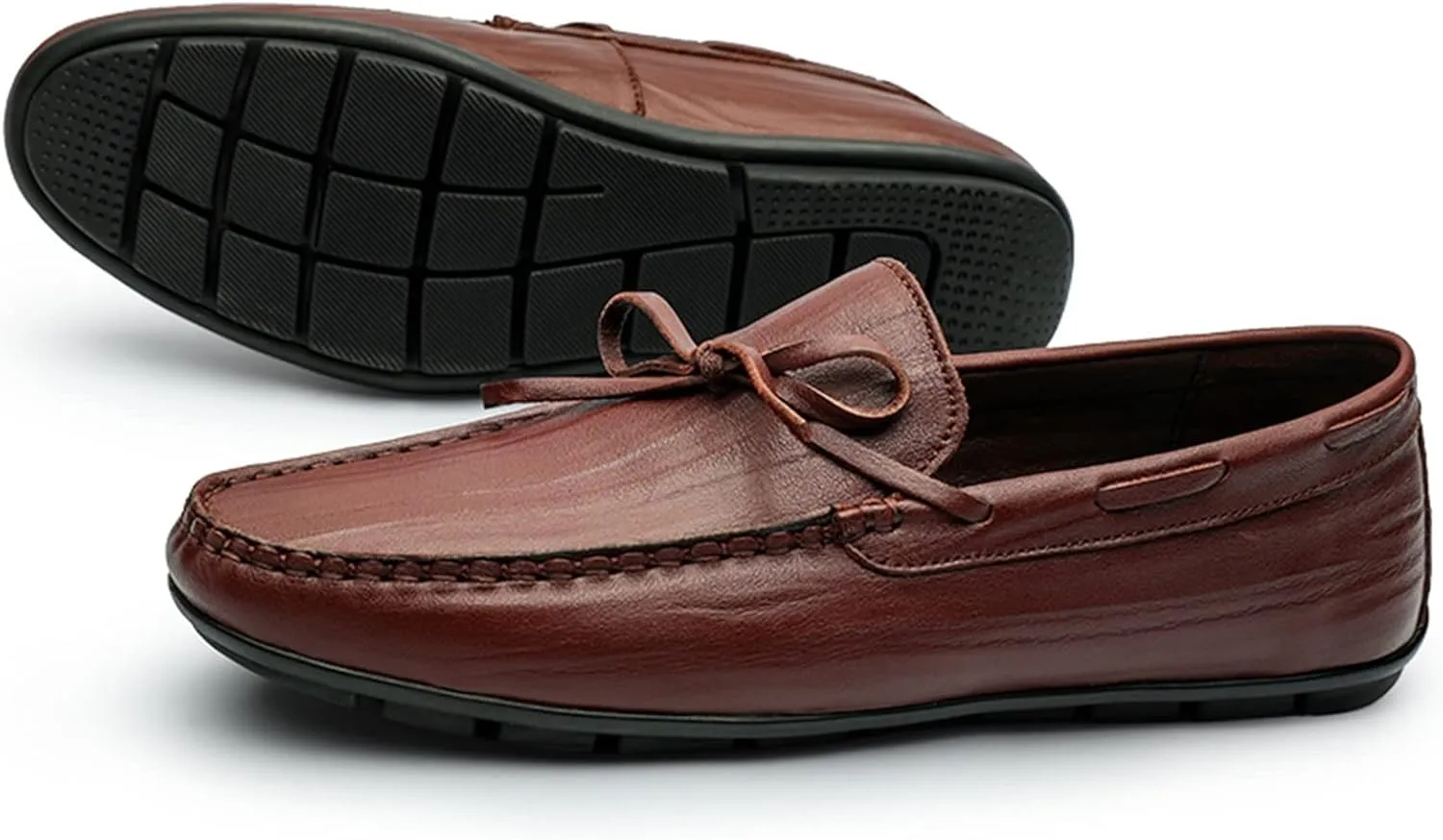 Easy to Put and Remove. Shoes Smoking Loafer for Men Deck Shoes 1-Eye Genuine Leather Stitching Details Round Toe Flexible Resistant Lightweight Flat Heel Anti-Slip Driving for All Occasions