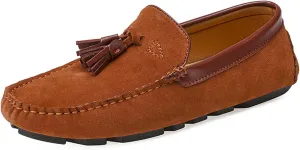 Easy to Put and Remove. Shoes Smoking Loafer for Men Tassel Suede Vamp Genuine Leather Round Toe Soft Flat Heel Resistant Flexible Casual Slip On for All Occasions