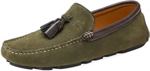 Easy to Put and Remove. Shoes Smoking Loafer for Men Tassel Suede Vamp Genuine Leather Round Toe Soft Flat Heel Resistant Flexible Casual Slip On for All Occasions