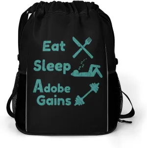 Eat Sleep Gains Repeat Drawstring Backpack String Bag Sports Gym Sackpack with Side Pocket Shoes Compartment