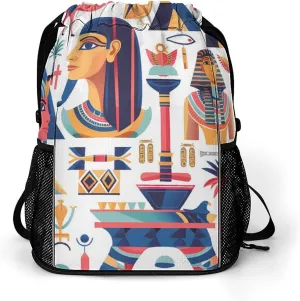 Egyptian Symbols And Elements Drawstring Backpack String Bag Sports Gym Sackpack with Side Pocket Shoes Compartment