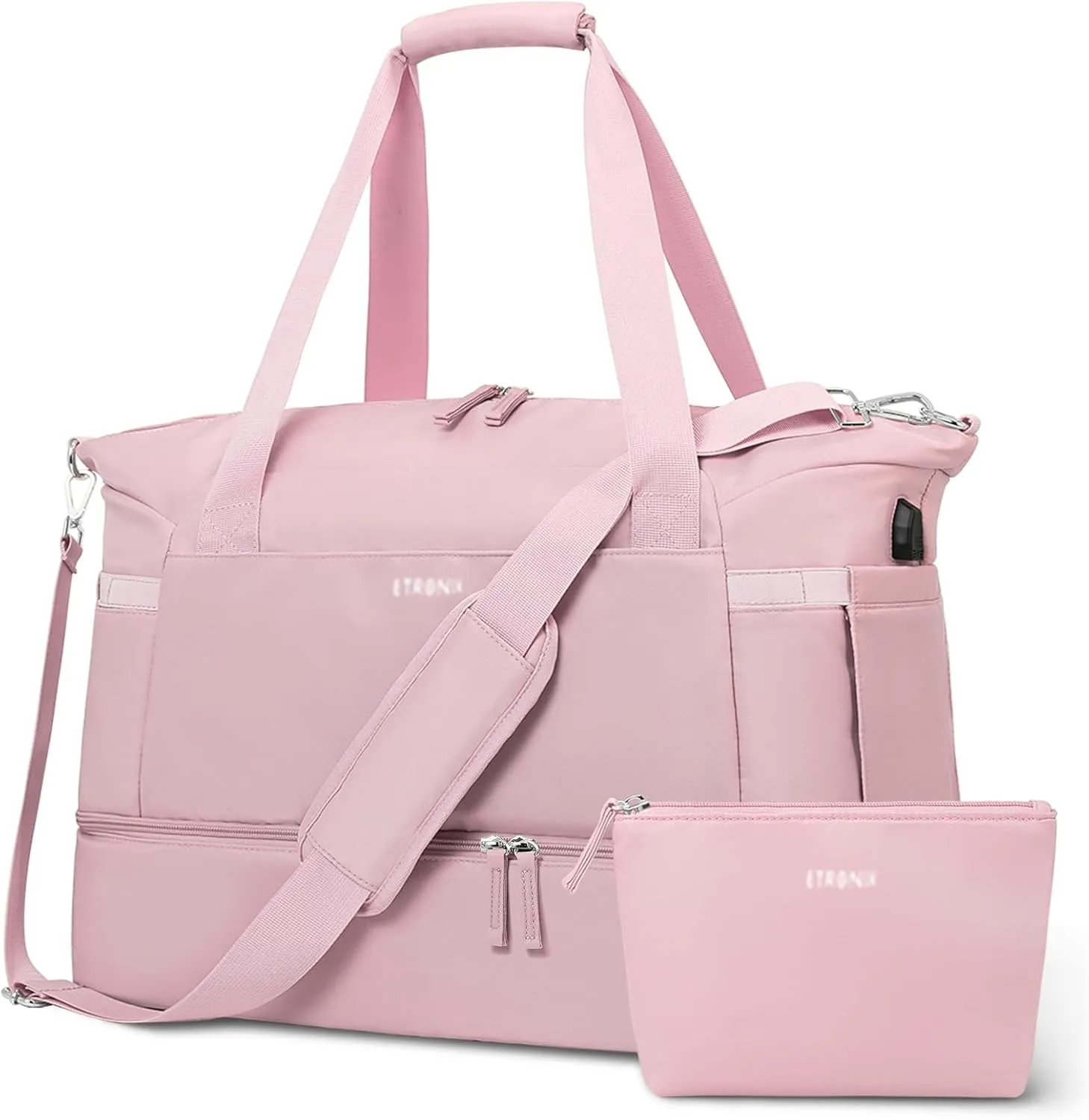ETRONIK Weekender Bag for Women, Gym Bag with Shoes Compartment, Pink, Medium, Gym Bag With Usb Charging Port