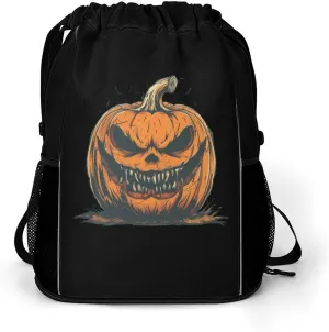 Evil Pumpkin King Halloween Drawstring Backpack String Bag Sports Gym Sackpack with Side Pocket Shoes Compartment